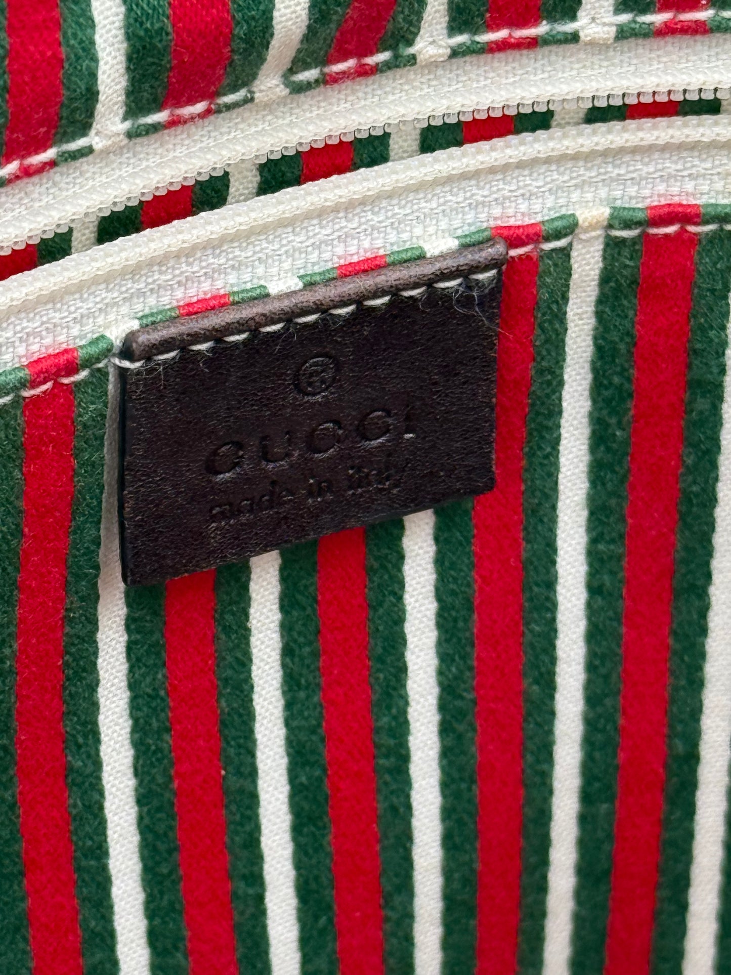 Gucci Vintage Brown GG Canvas New Britt Tote with Striped Interior