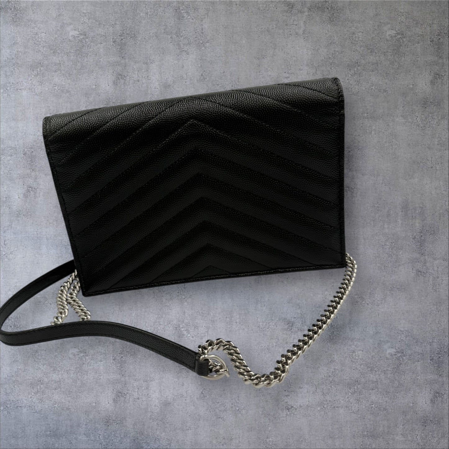 Saint Laurent YSL Black Wallet on Chain with silver logo shoulder bag