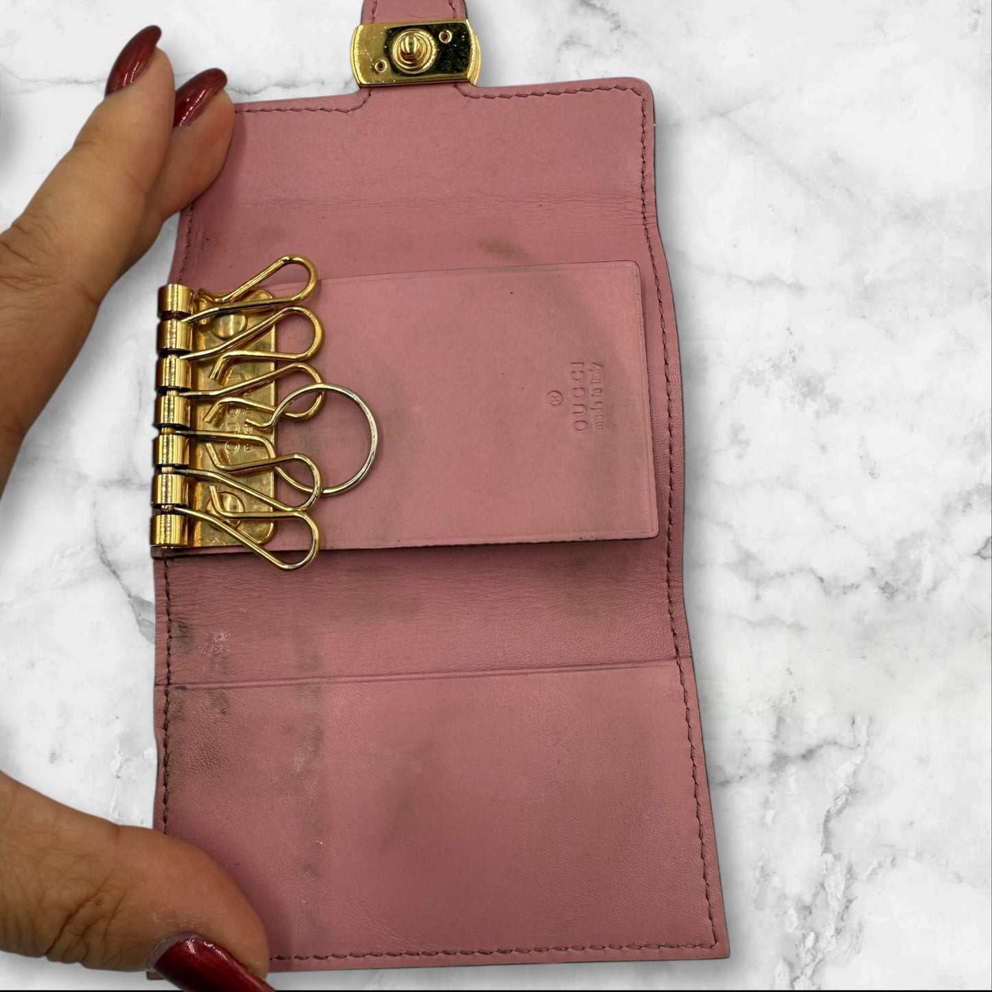 Gucci Pink Guccisima Leather 6 Ring Key Case
