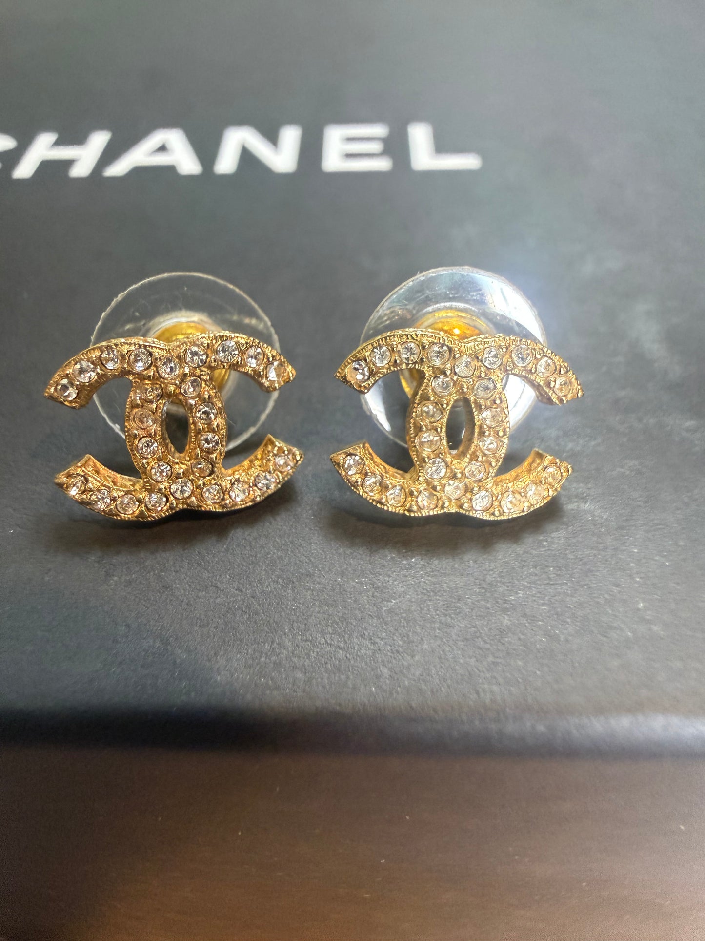 1473. Chanel Gold Coco Mark Rhinestone Studs