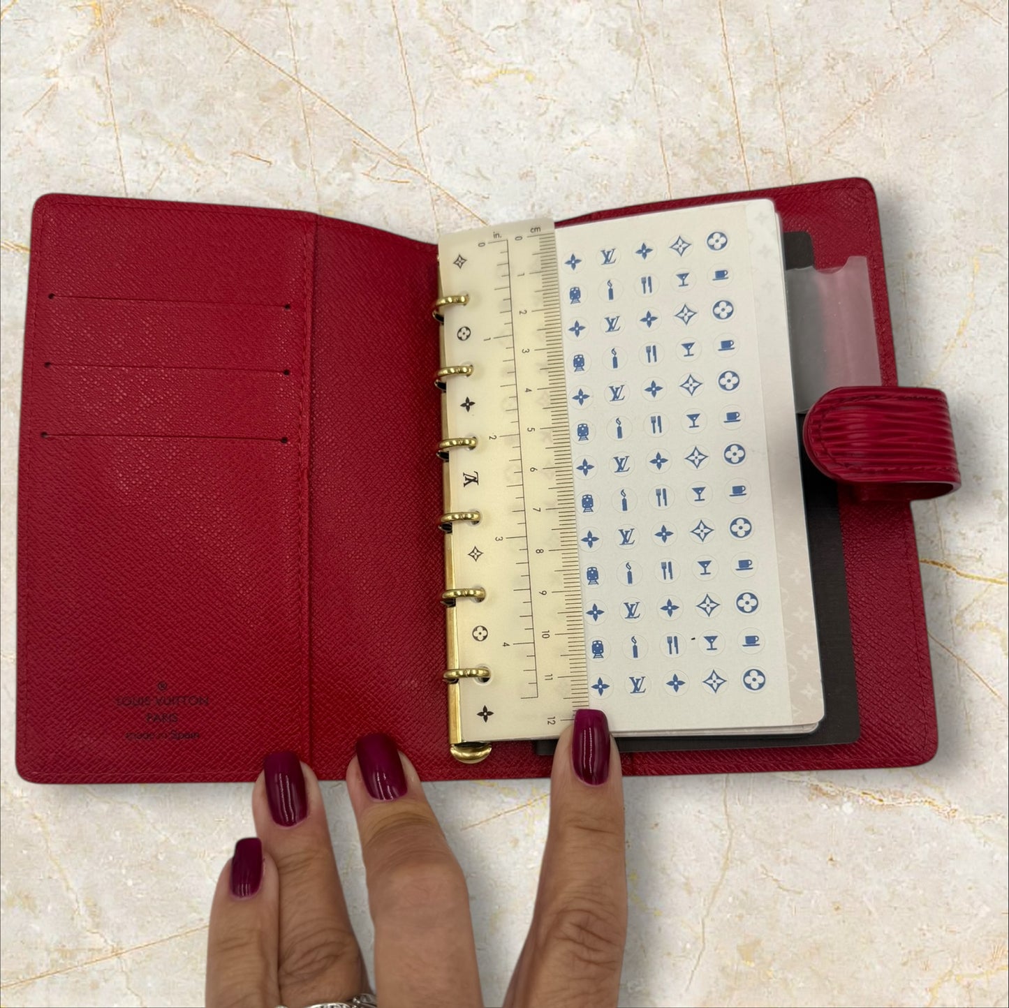 Louis Vuitton Red Epi leather Agenda PM with Cherry collection inserts