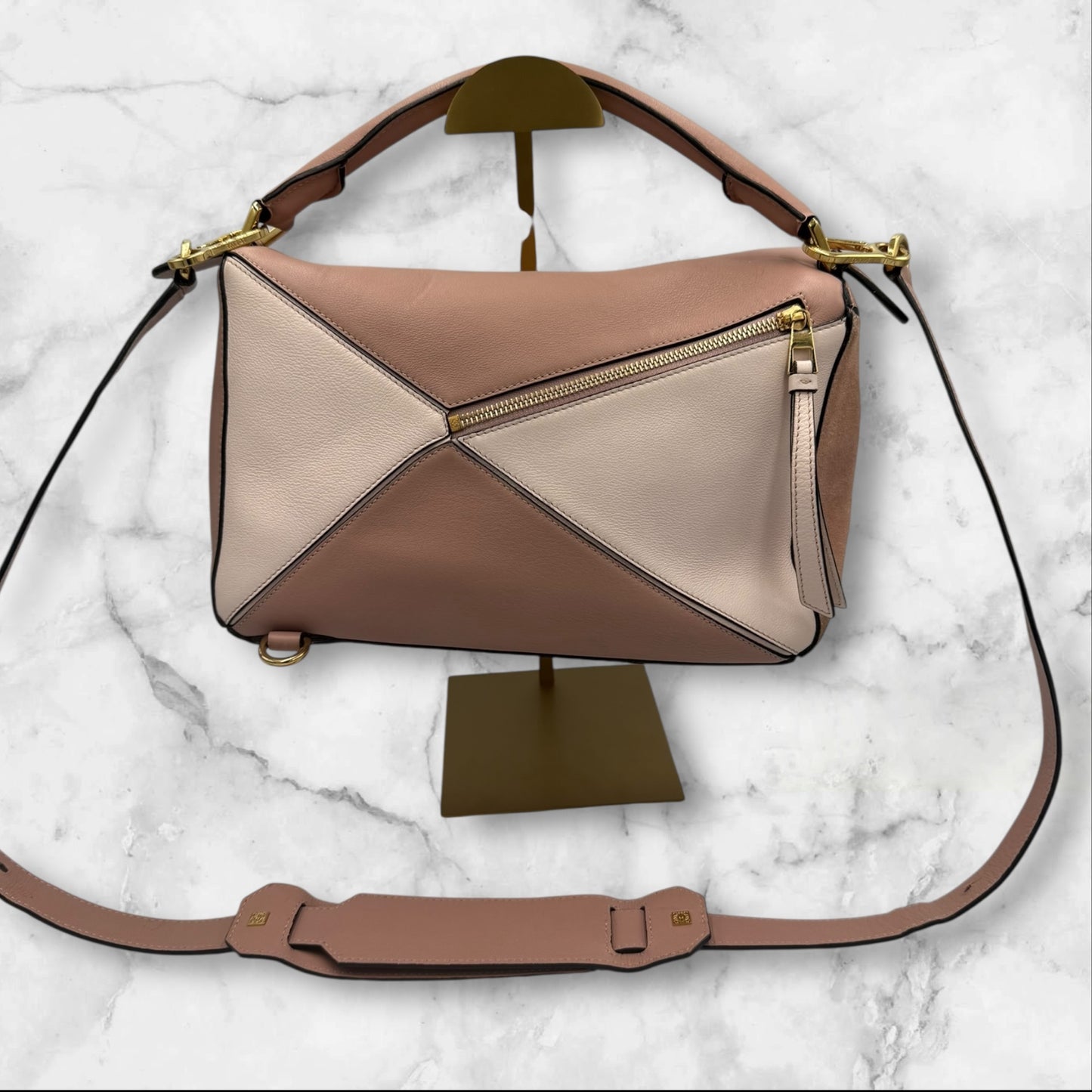 Loewe Multicolor Calfskin Suede Medium Puzzle Bag - Pink