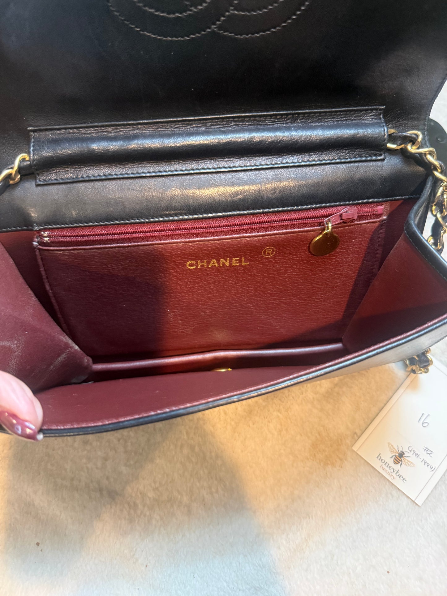 1683. Chanel Black Lambskin Matelasse Full Flap Push Lock Shoulder Bag (2:1991-1994)