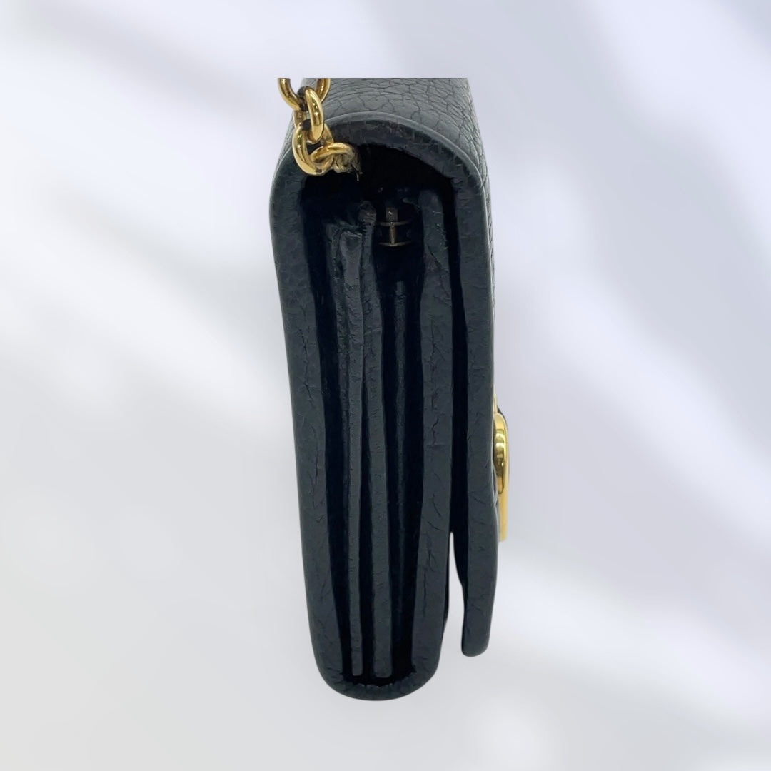Gucci Belt Design Black Leather Chain Long Wallet