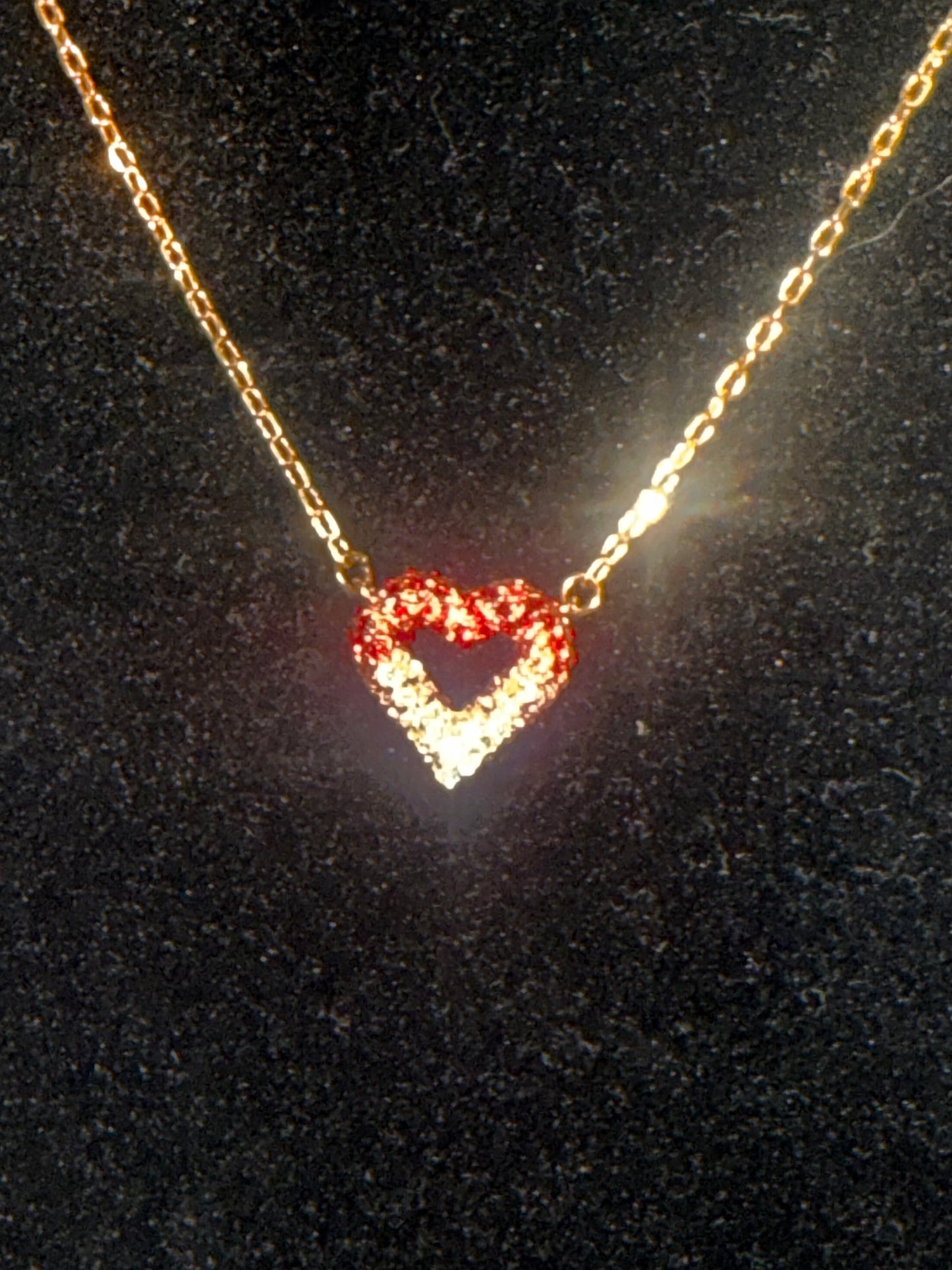 1366. Louis Vuitton Gold Crystal/Pink Heart necklace