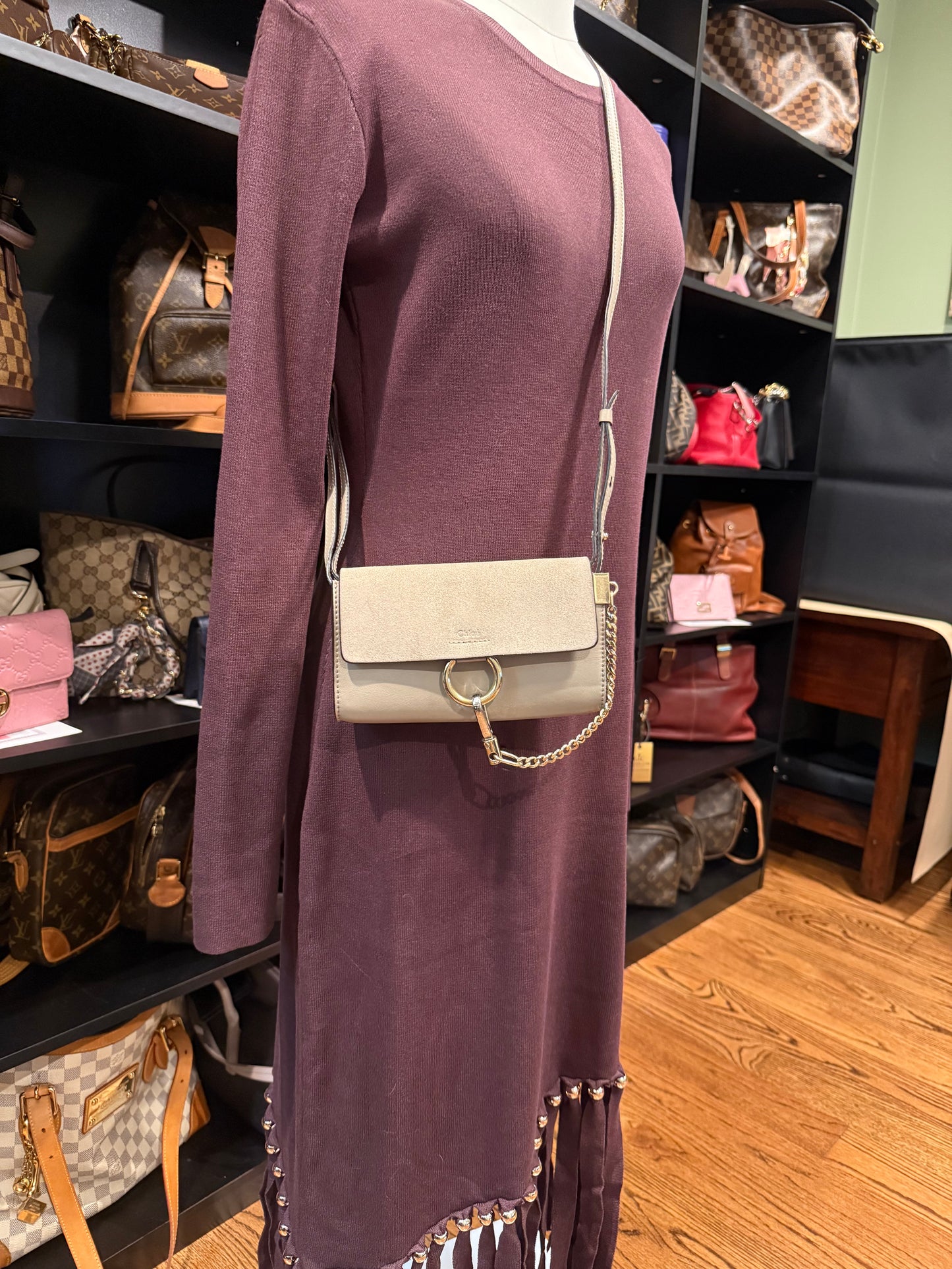 330. Chloe Faye Mini Shoulder/Crossbody In Grey Suede and Leather