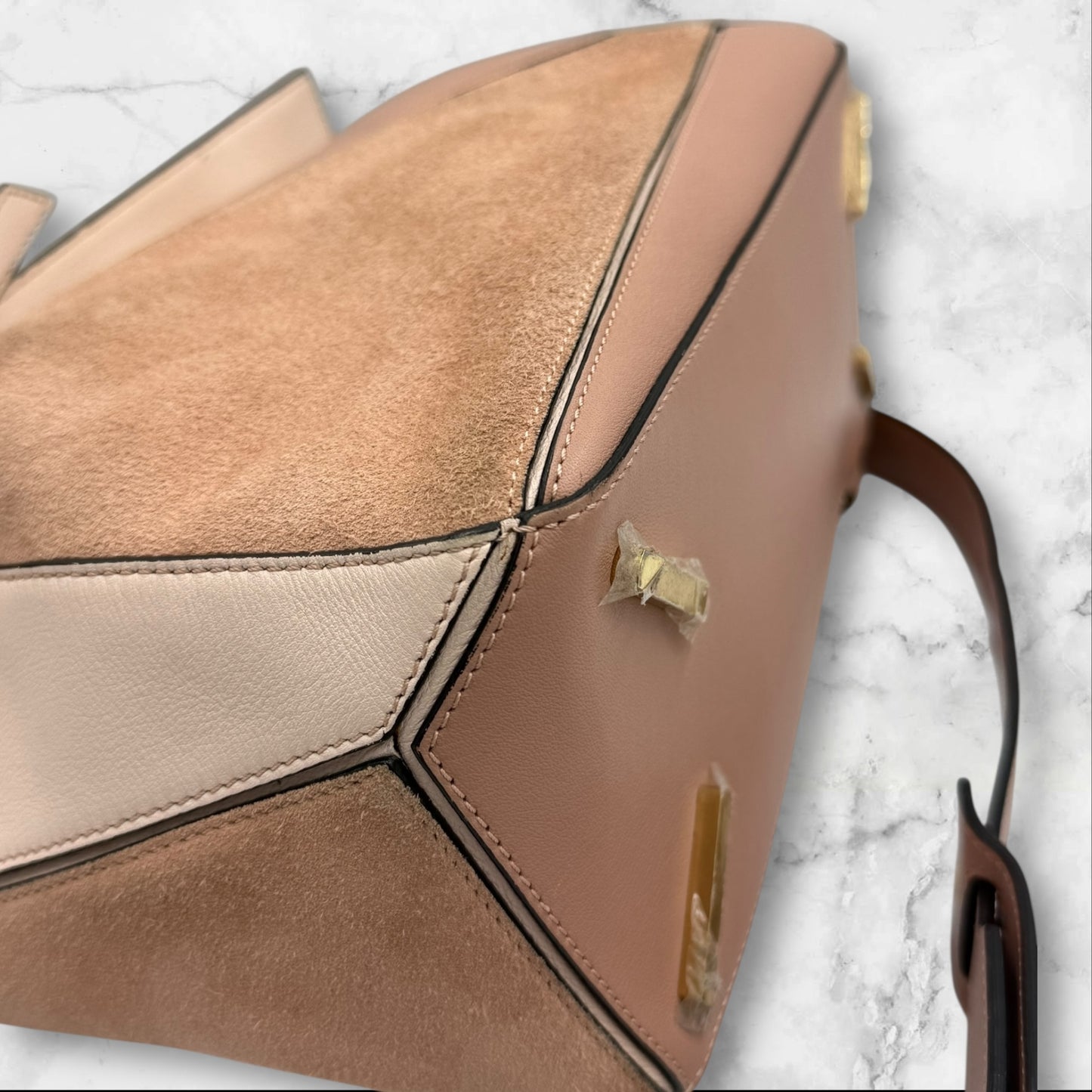Loewe Multicolor Calfskin Suede Medium Puzzle Bag - Pink
