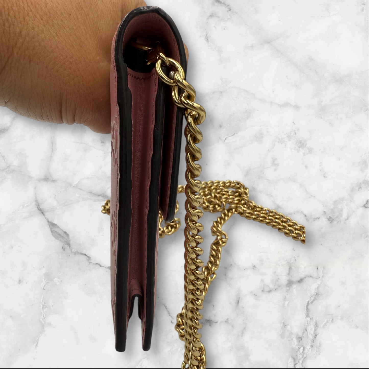 Gucci Sima GG Interlocking Wallet on a Chain - Pink