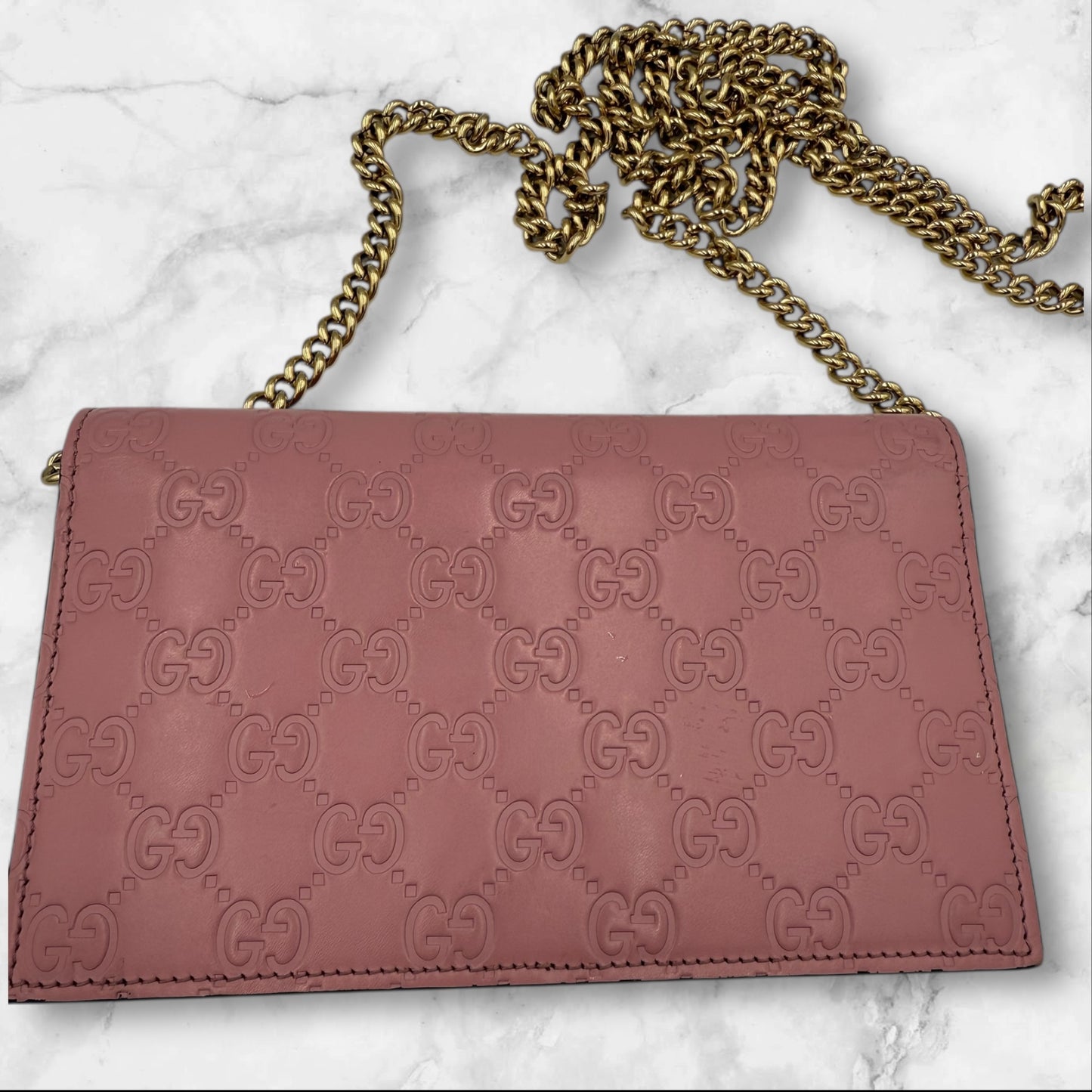 Gucci Sima GG Interlocking Wallet on a Chain - Pink