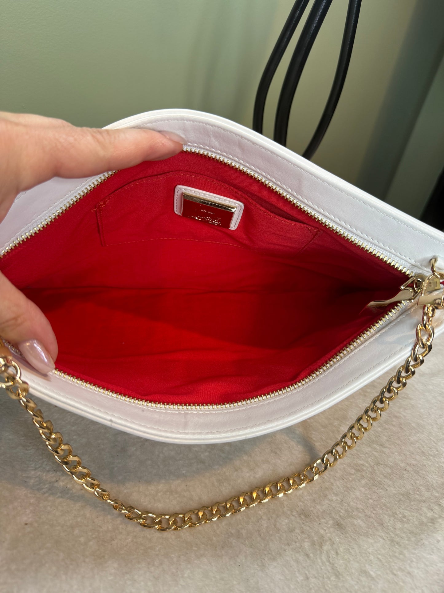 898. Christian Louboutin Cream Loubiposh Spiked Leather Chain Clutch
