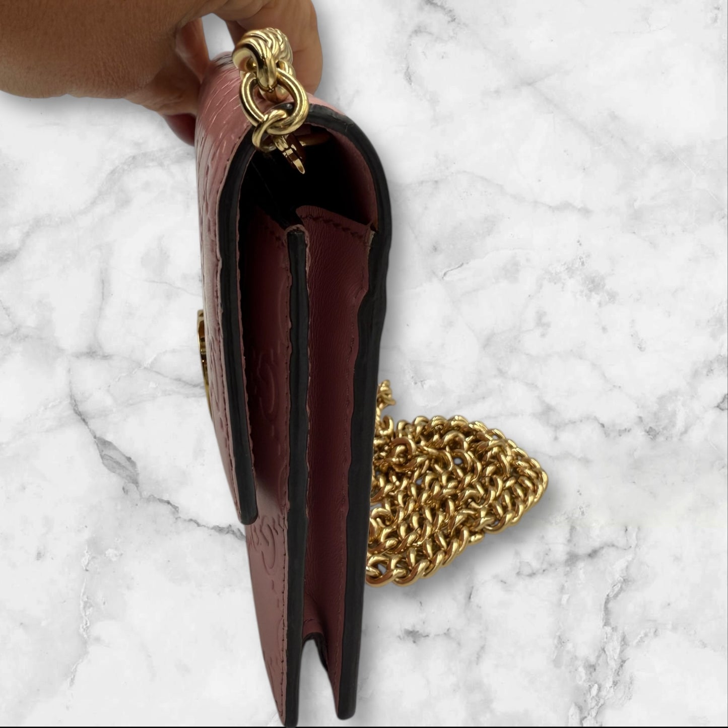 Gucci Sima GG Interlocking Wallet on a Chain - Pink