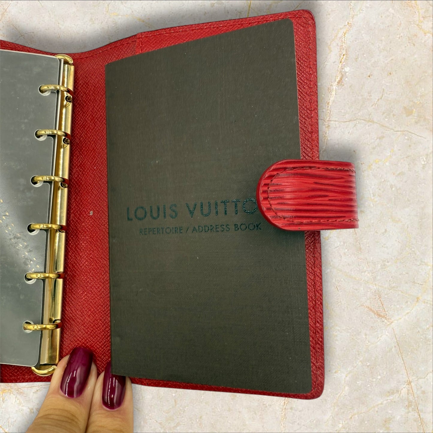 Louis Vuitton Red Epi leather Agenda PM with Cherry collection inserts