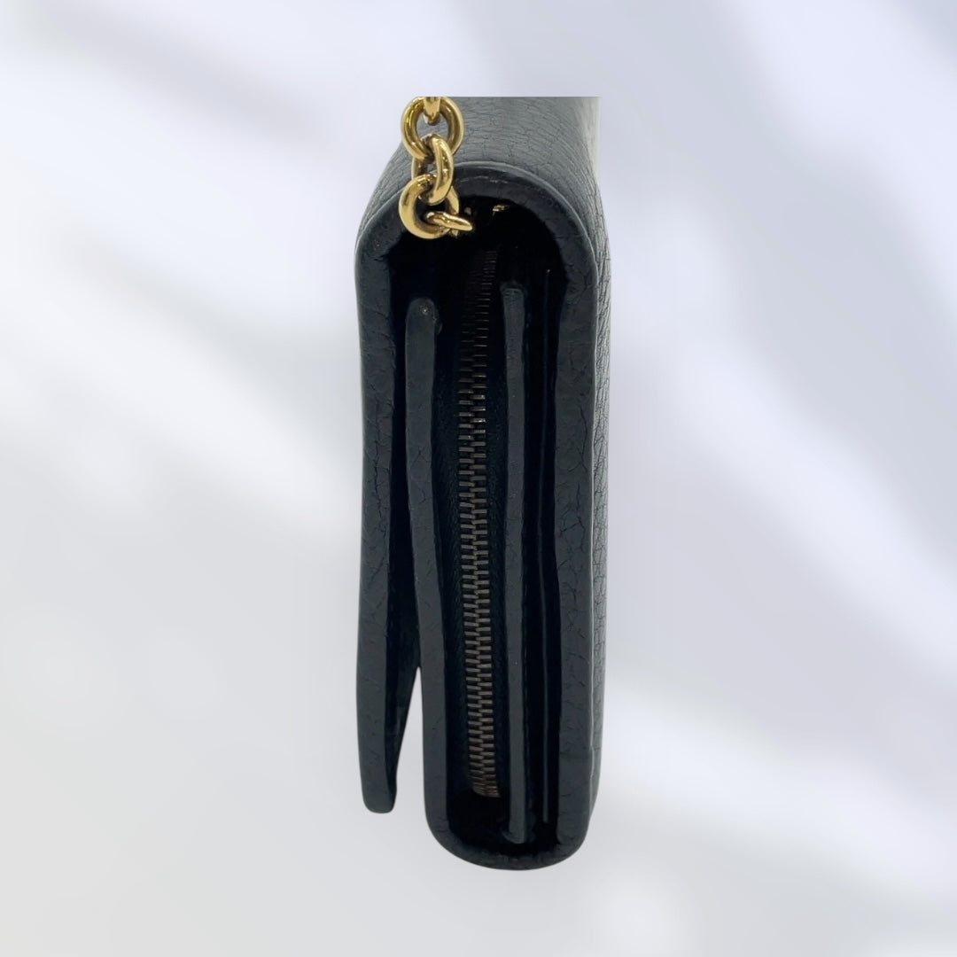 Gucci Belt Design Black Leather Chain Long Wallet
