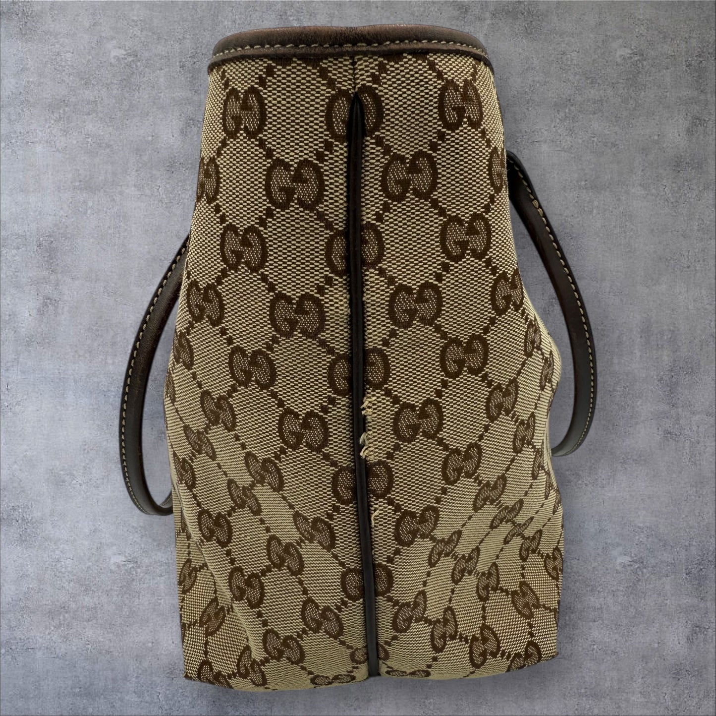 Gucci Vintage Brown GG Canvas New Britt Tote with Striped Interior