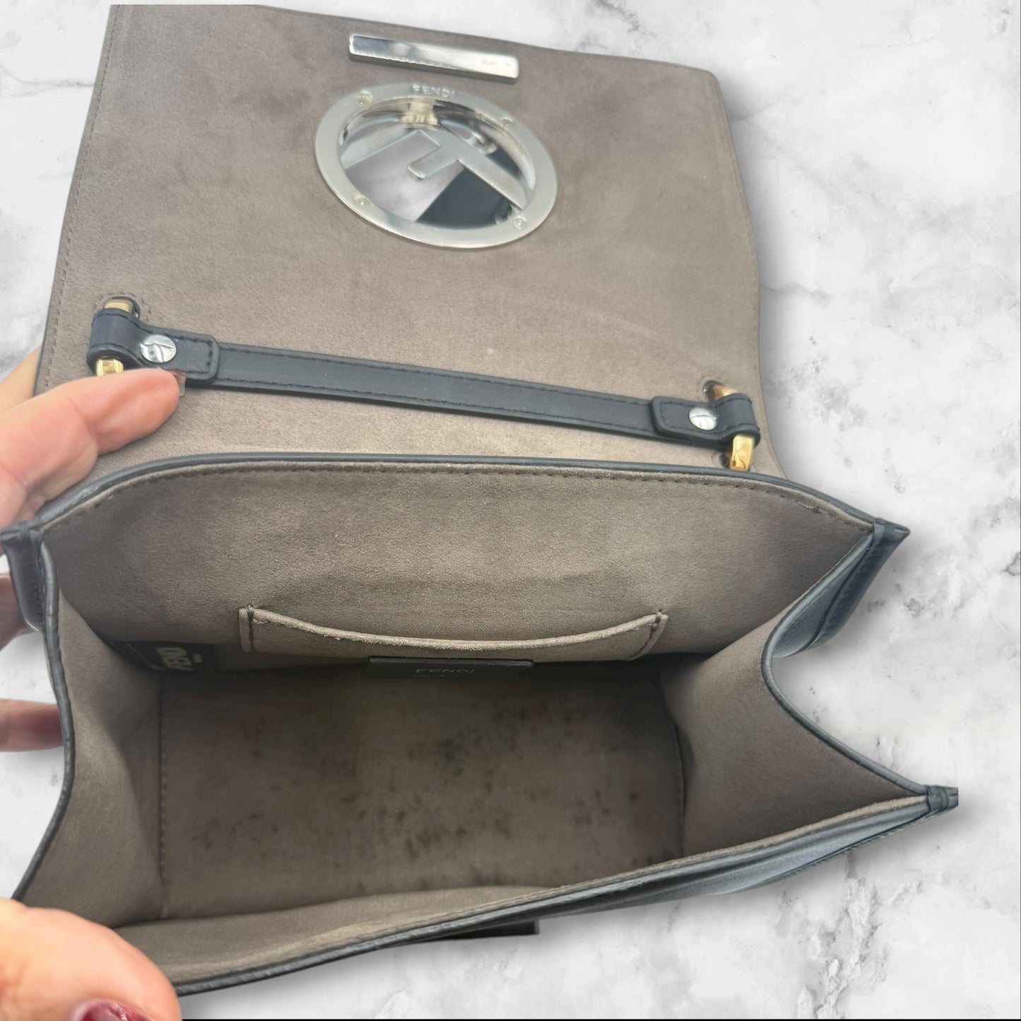 281. Fendi F Logo Kan I Leather Two Way Bag