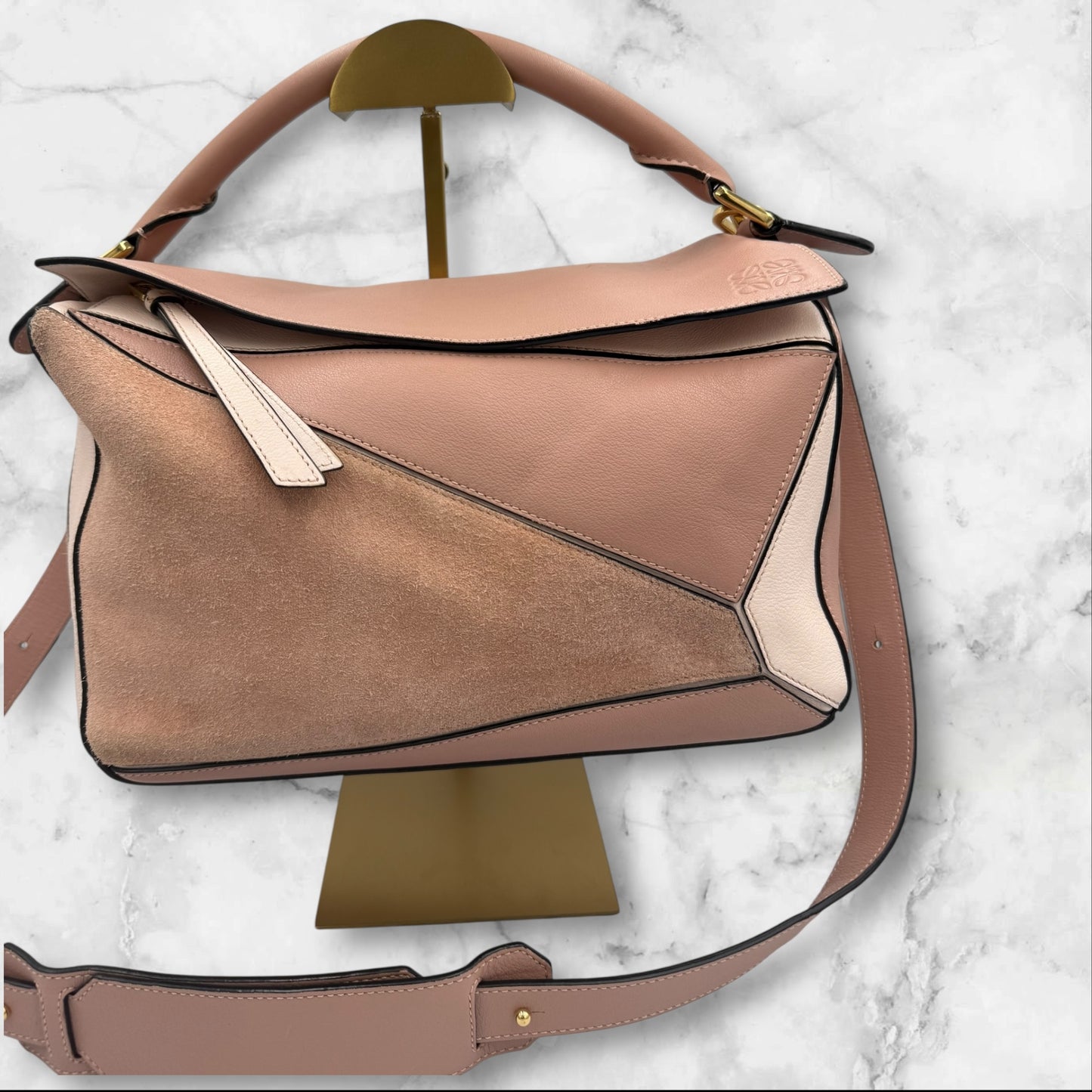 Loewe Multicolor Calfskin Suede Medium Puzzle Bag - Pink