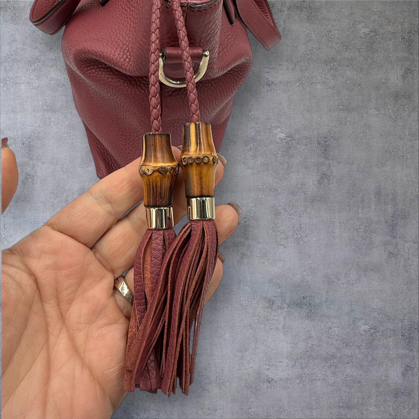 Gucci Pink Bamboo Tassel Leather 2 way Tote
