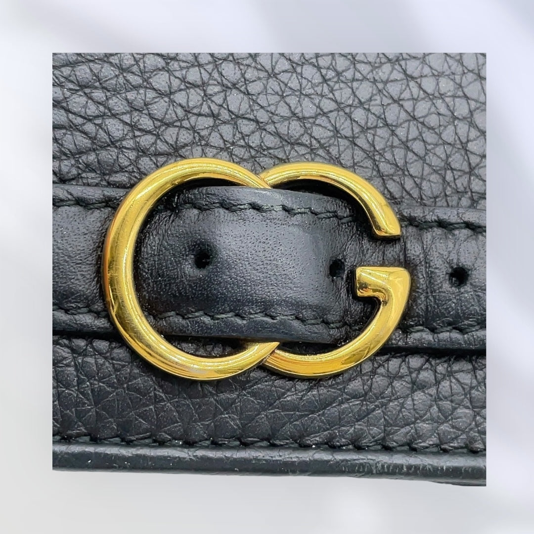 Gucci Belt Design Black Leather Chain Long Wallet