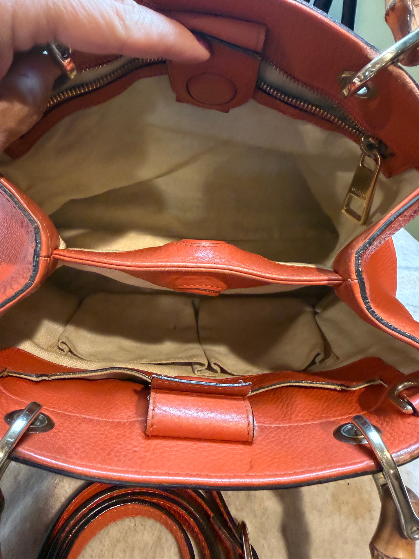 1677. Gucci Orange Bamboo Shopper Tote