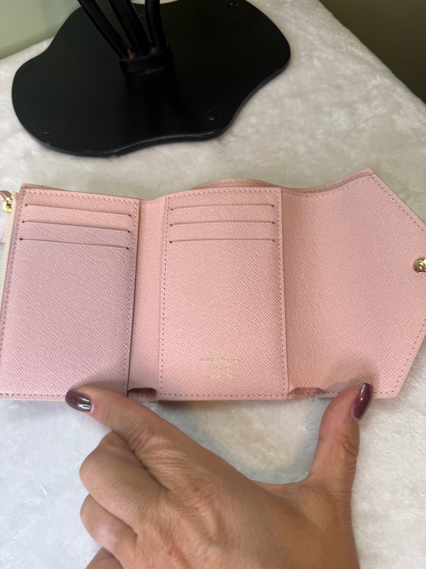 1772. Louis Vuitton Damier Azur Compact wallet with pink