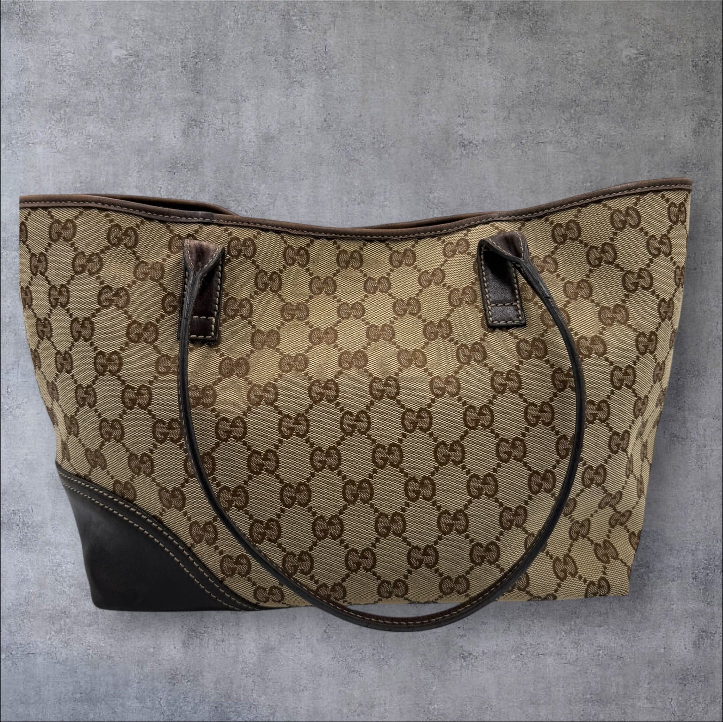Gucci Vintage Brown GG Canvas New Britt Tote with Striped Interior
