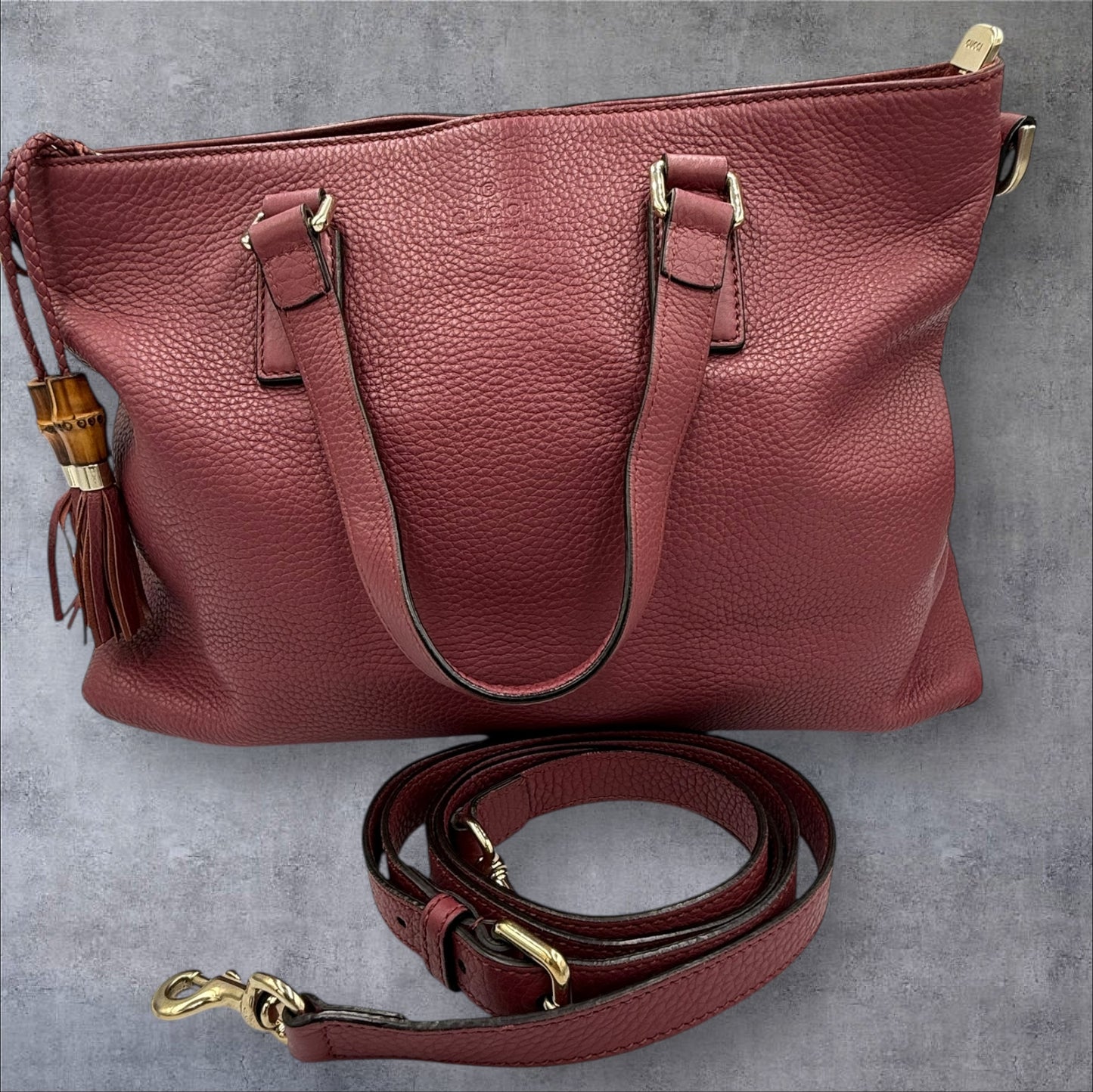 Gucci Pink Bamboo Tassel Leather 2 way Tote