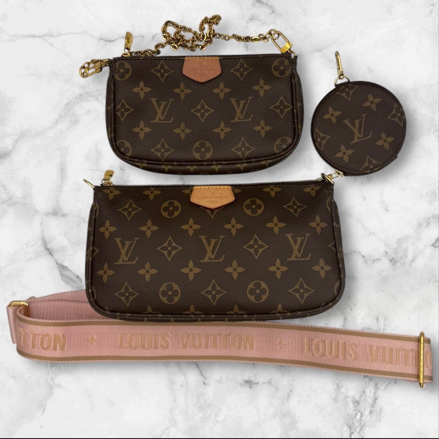 Louis Vuitton Monogram Multi Pochette Accessories with Pink Strap