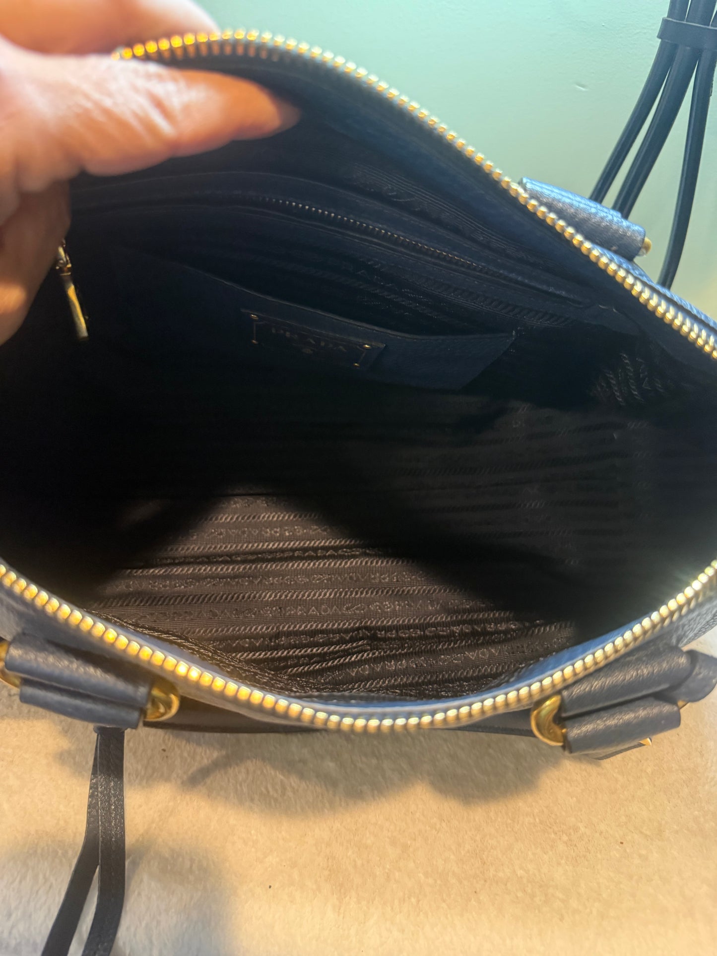 1664. Prada Navy Leather Vitello Daino Motor 2-way Tote