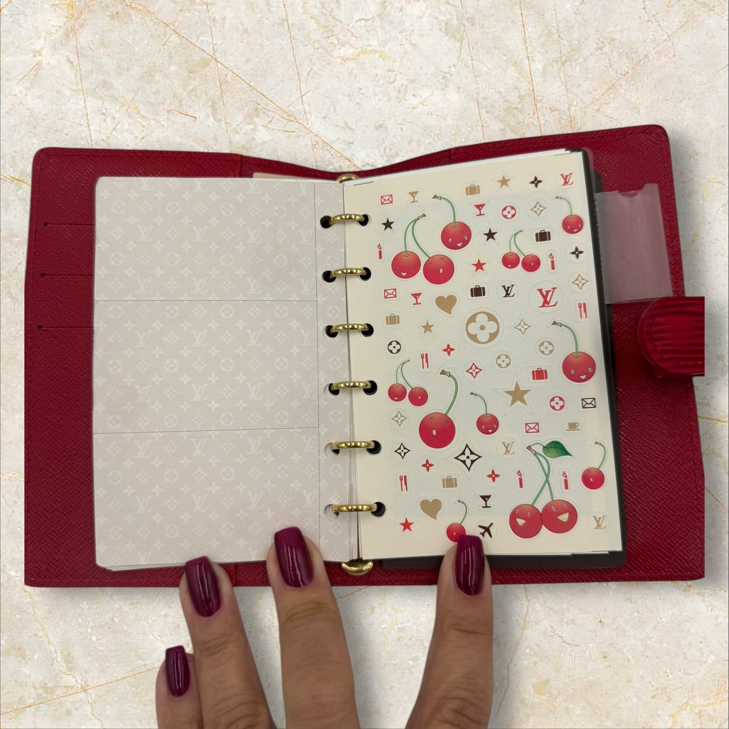 Louis Vuitton Red Epi leather Agenda PM with Cherry collection inserts