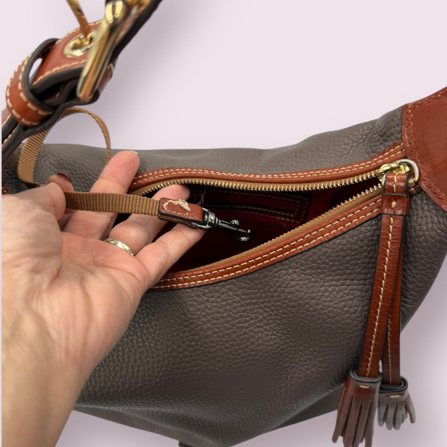 Dooney and Bourke Patterson Paige Sac Hobo Bag in Taupe