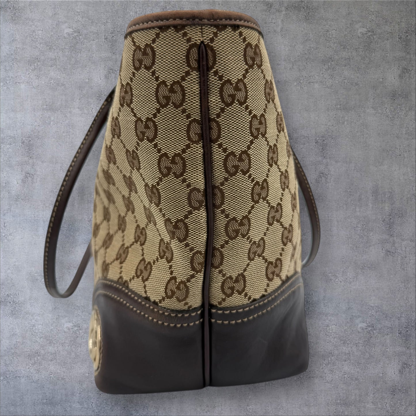 Gucci Vintage Brown GG Canvas New Britt Tote with Striped Interior