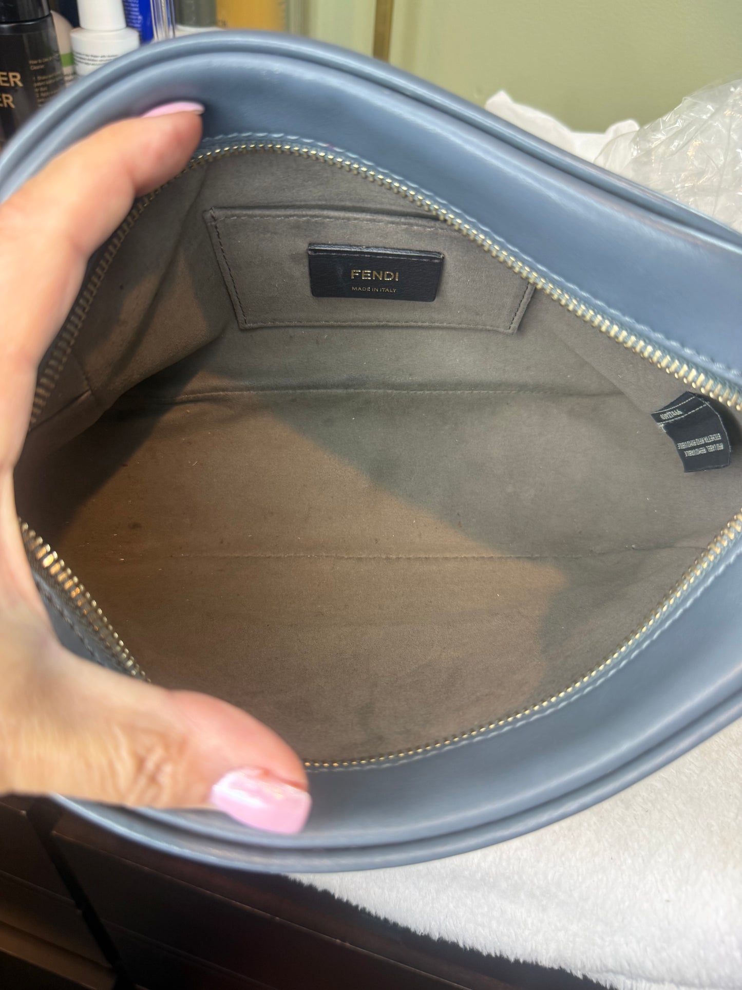 1492. Fendi Blue Leather Camera Bag