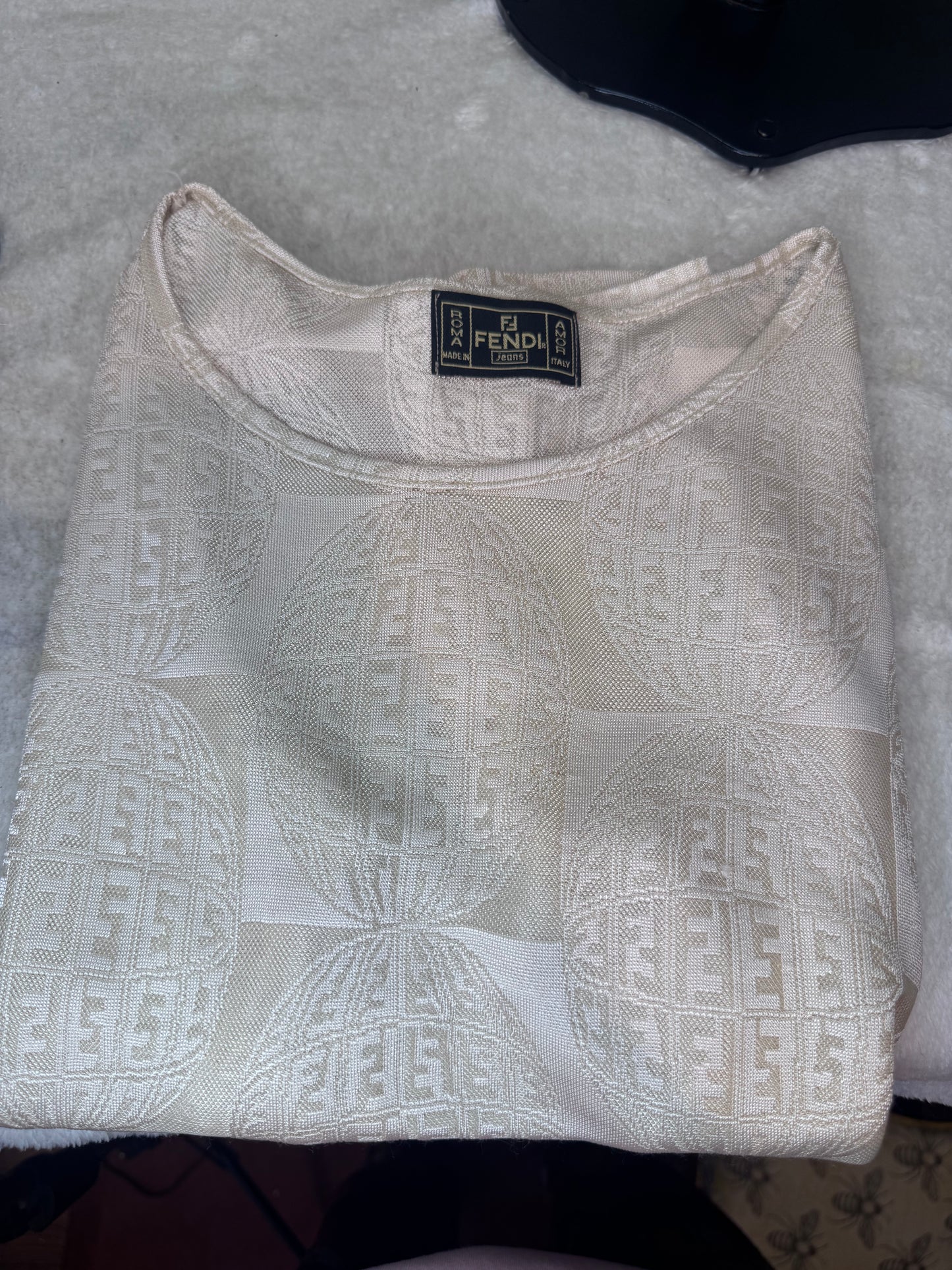 1379. Fendi Beige Zucca Print T-Shirt