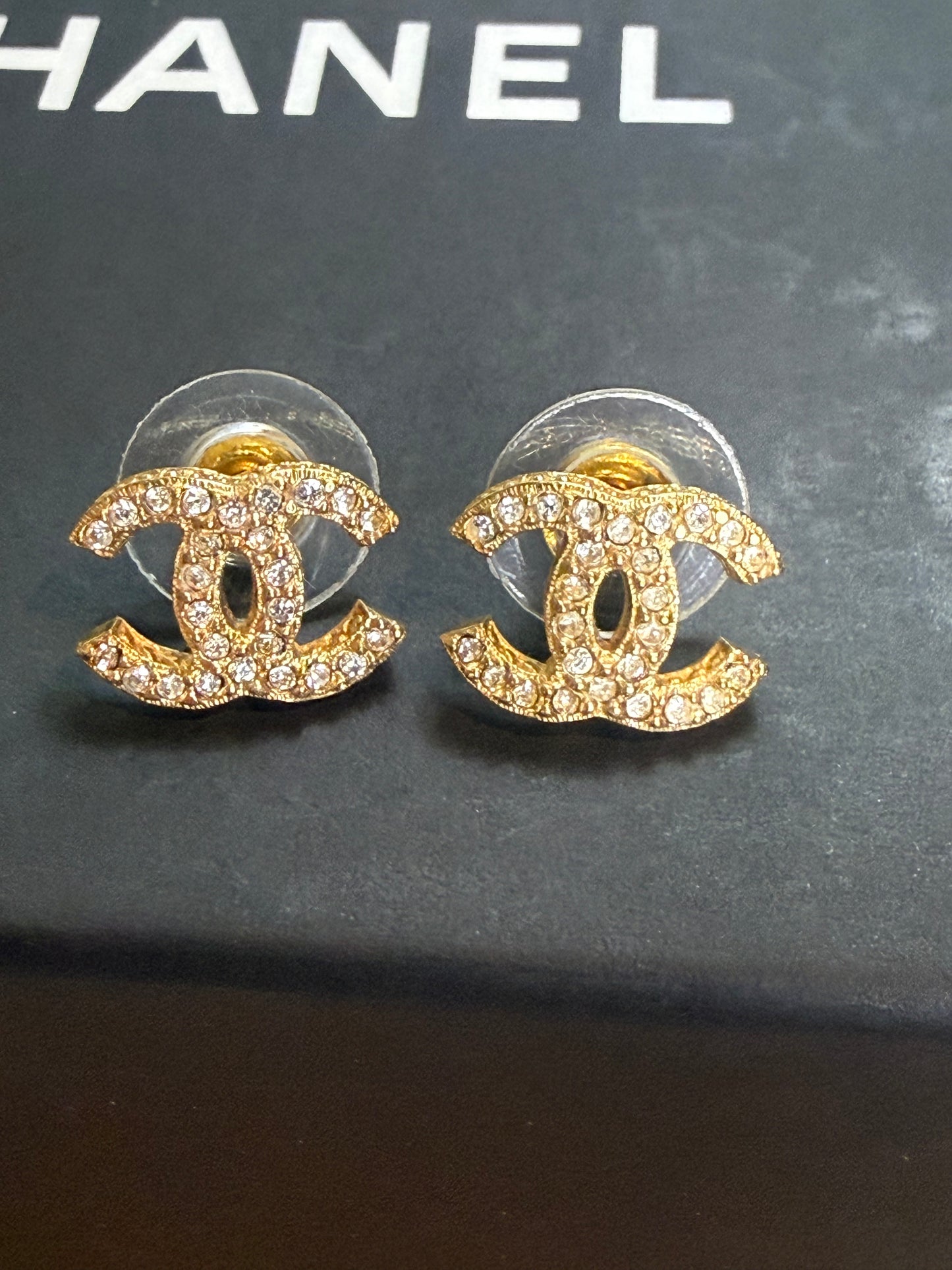 1473. Chanel Gold Coco Mark Rhinestone Studs