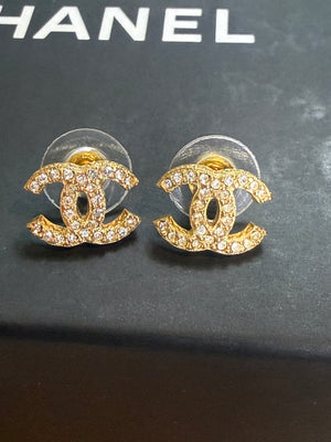 1473. Chanel Gold Coco Mark Rhinestone Studs