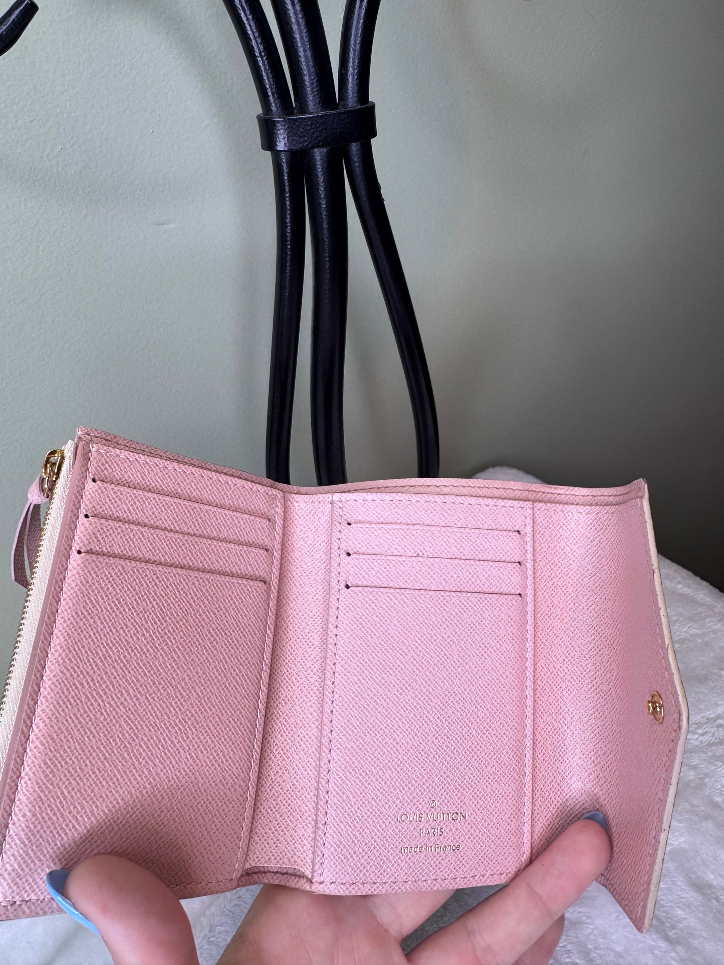 1689. Louis Vuitton Damier Azur Compact Wallet with Pink