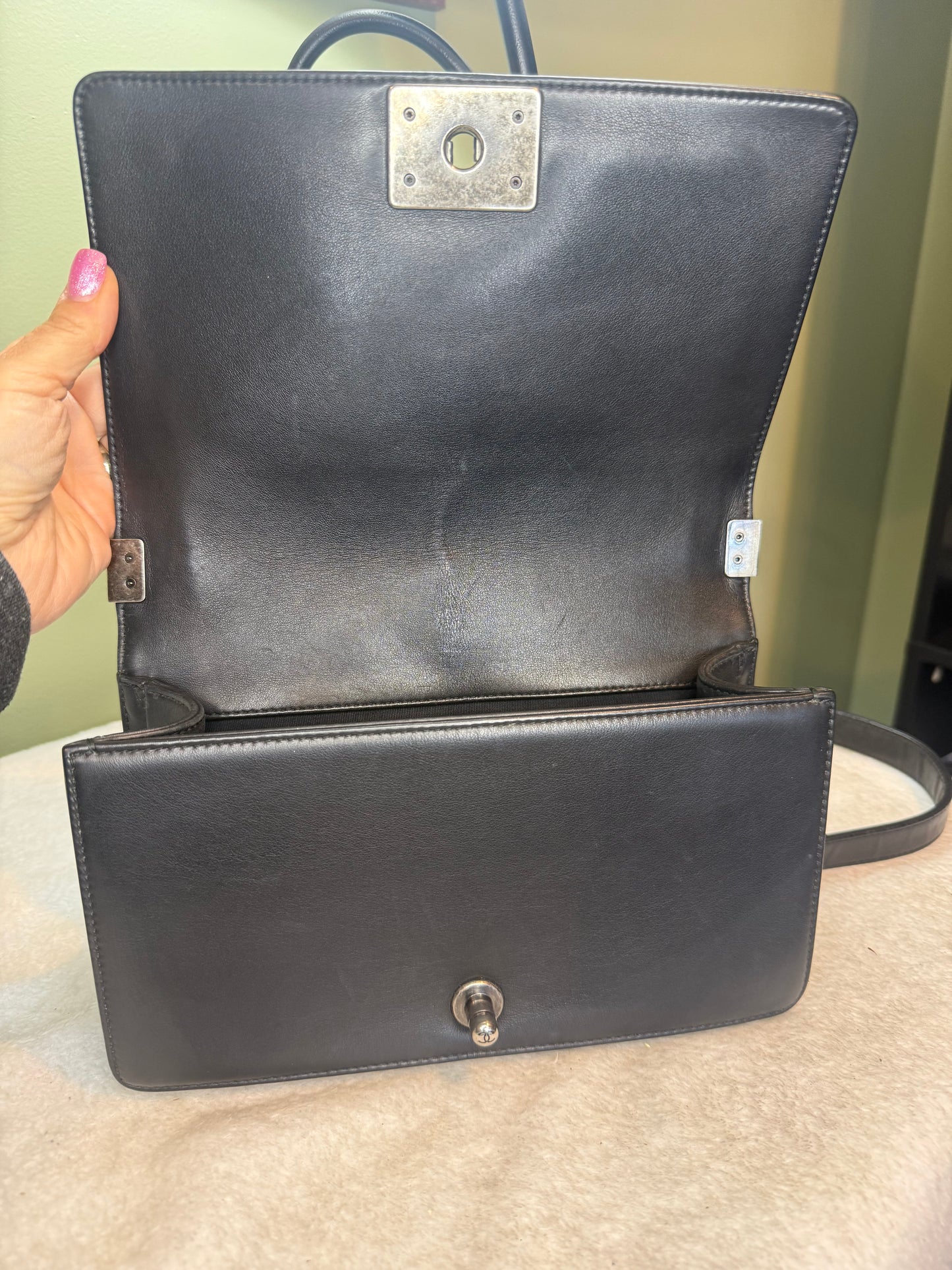 756. Chanel Black Medium LeBoy bag with silver hardware