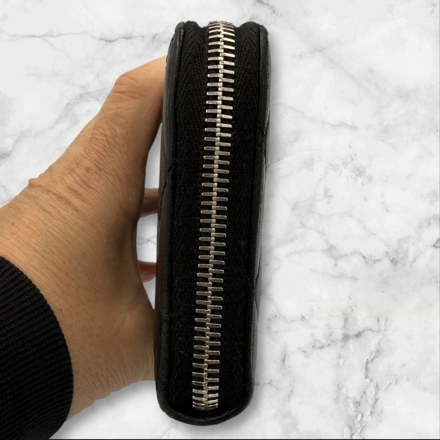 Chanel Black Classic Lambskin Zippy wallet with Silver Hardware