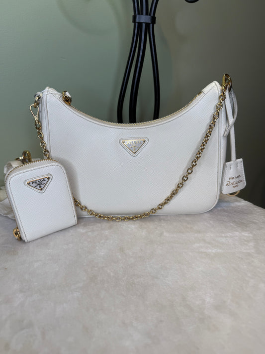 2205. Prada Cream Leather Re-Edition 2005 Saffiano Bag