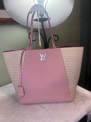 1910. Louis Vuitton Pink Perforated Lockme Cabas Tote