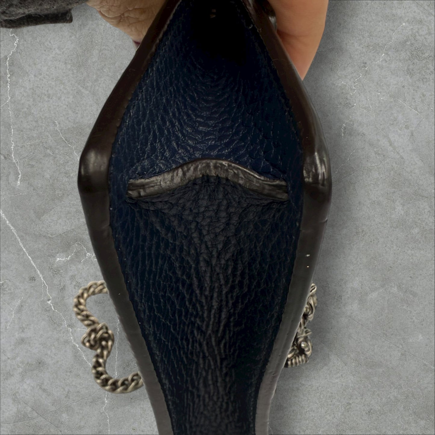 268. Gucci Navy Super Mini Leather Dionysus Chain Wallet