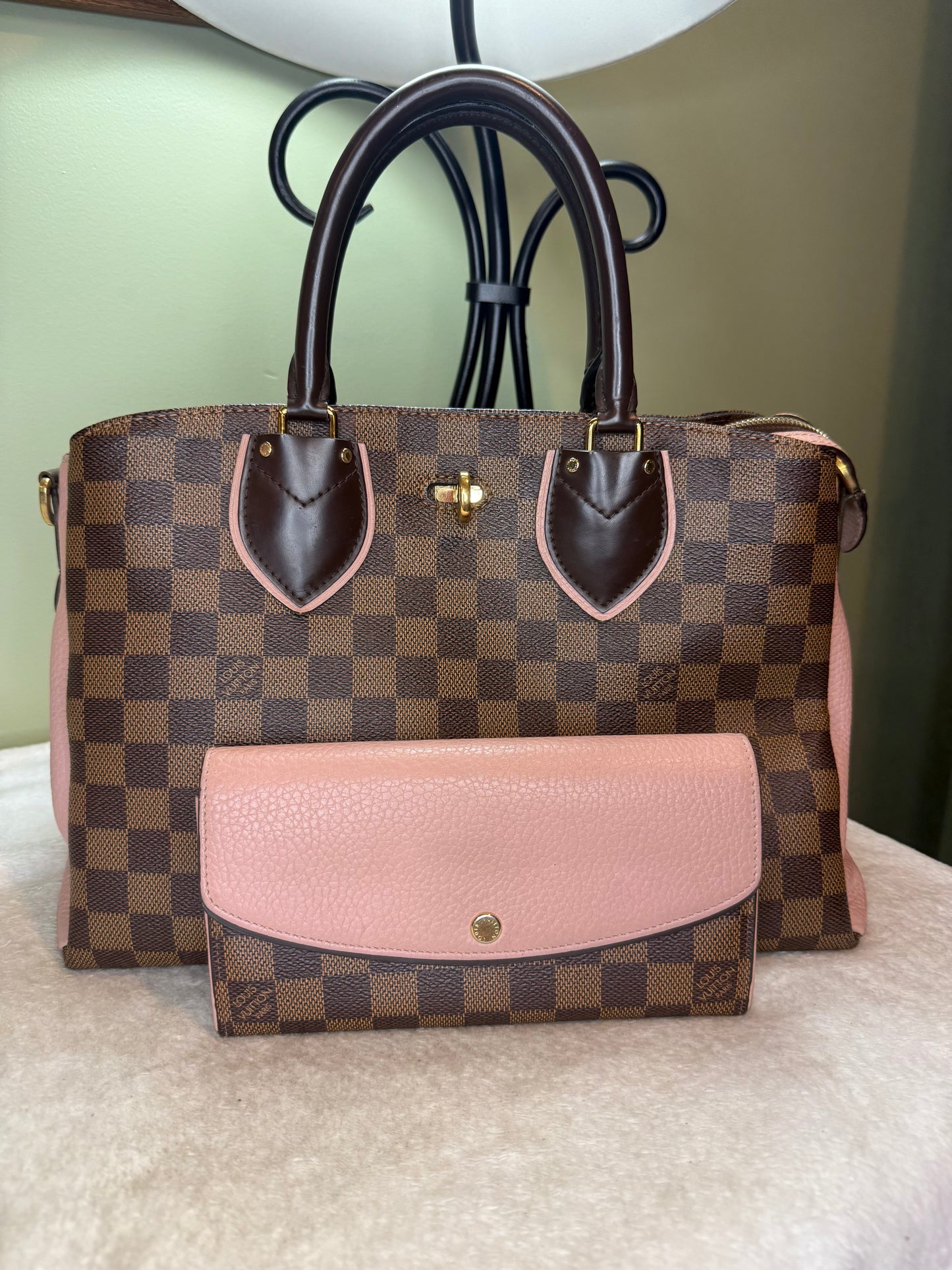 1247. Louis Vuitton Damier Ebene Normandy with Rose Ballerine Pink