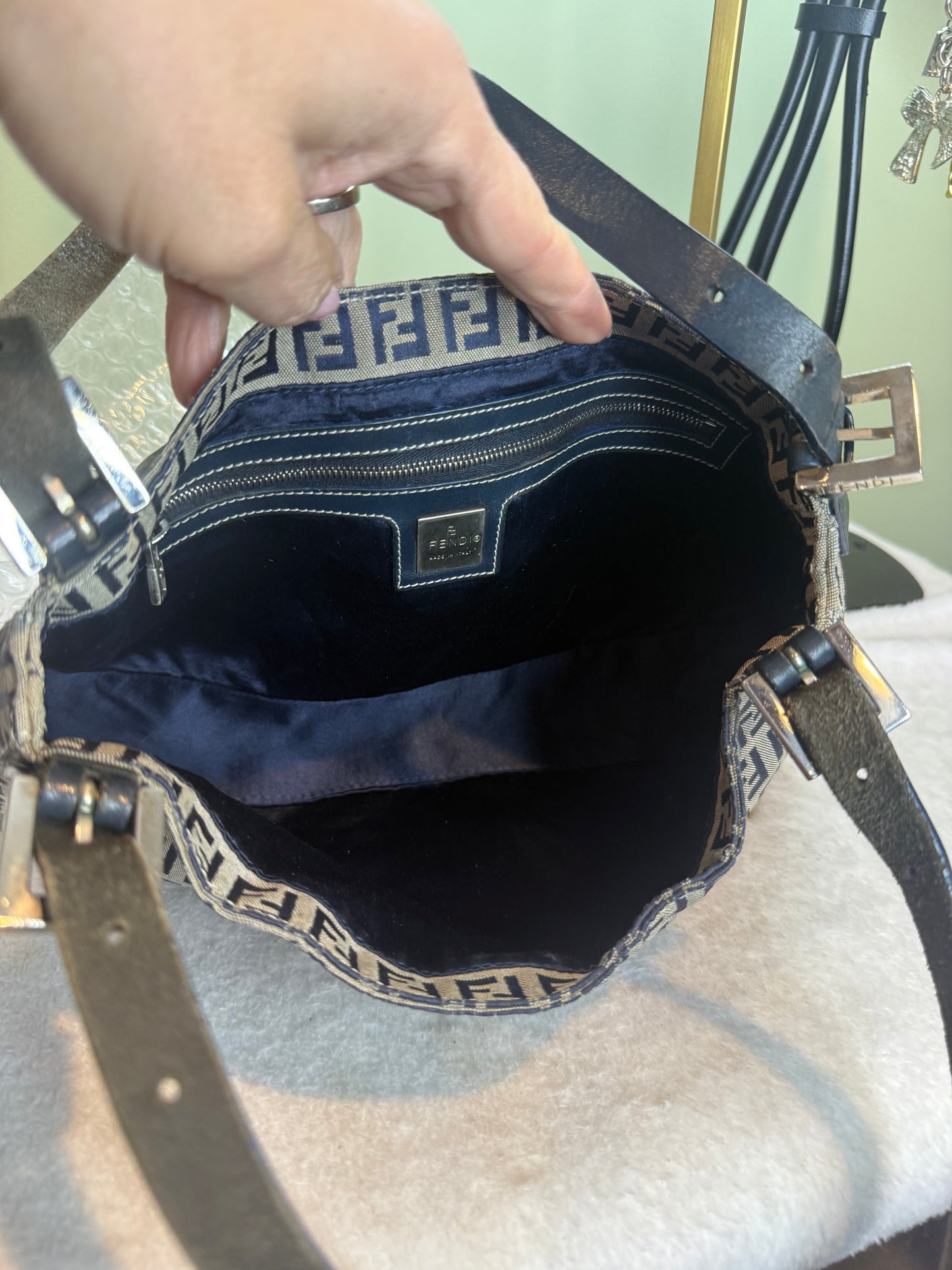 707. Fendi Navy Zucchino Monogram Shoulder Bag