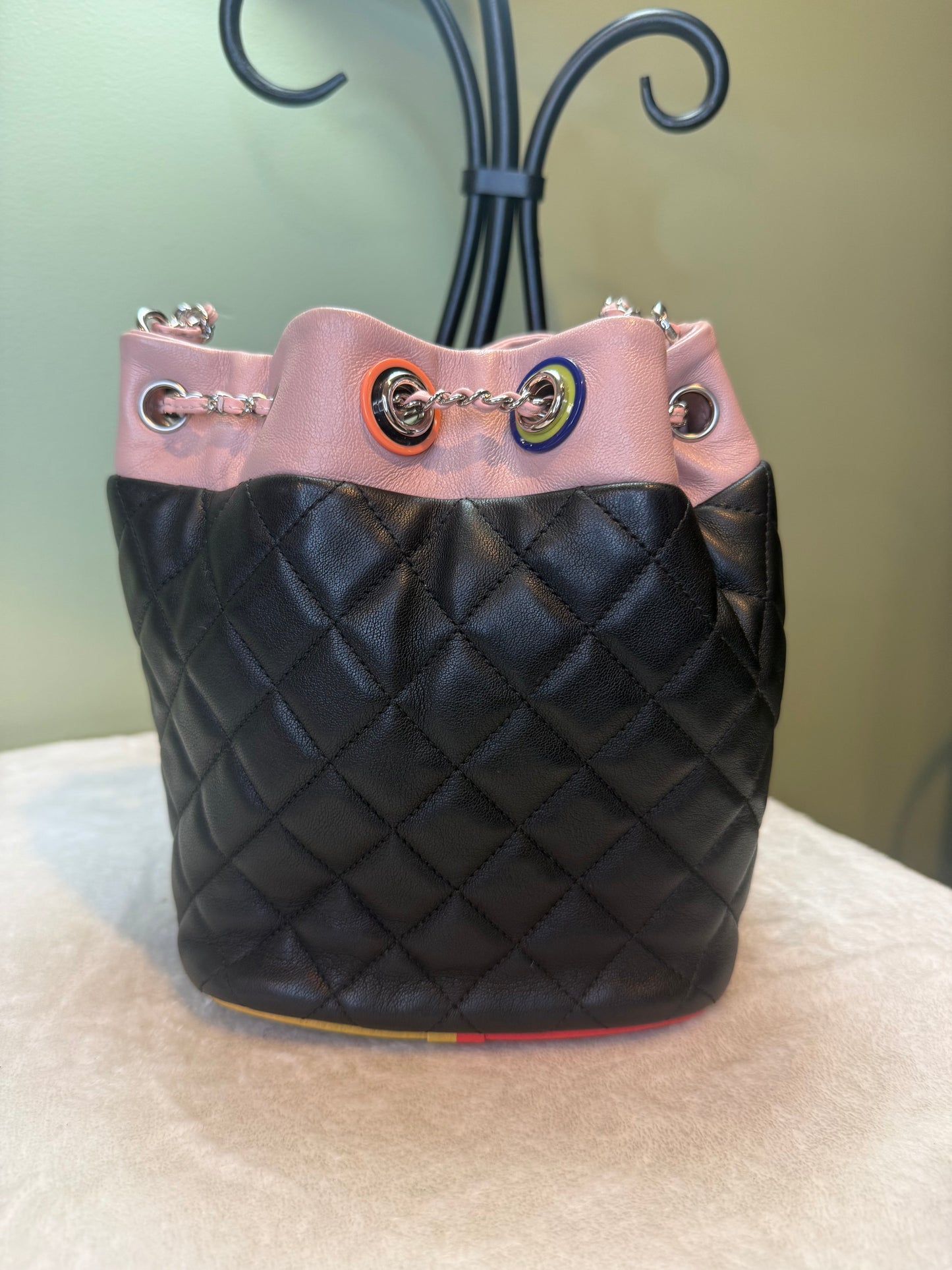 1874. Chanel Paris-Cuba Black Quilted Lambskin Bucket Bag  ( Series 25 -2018)