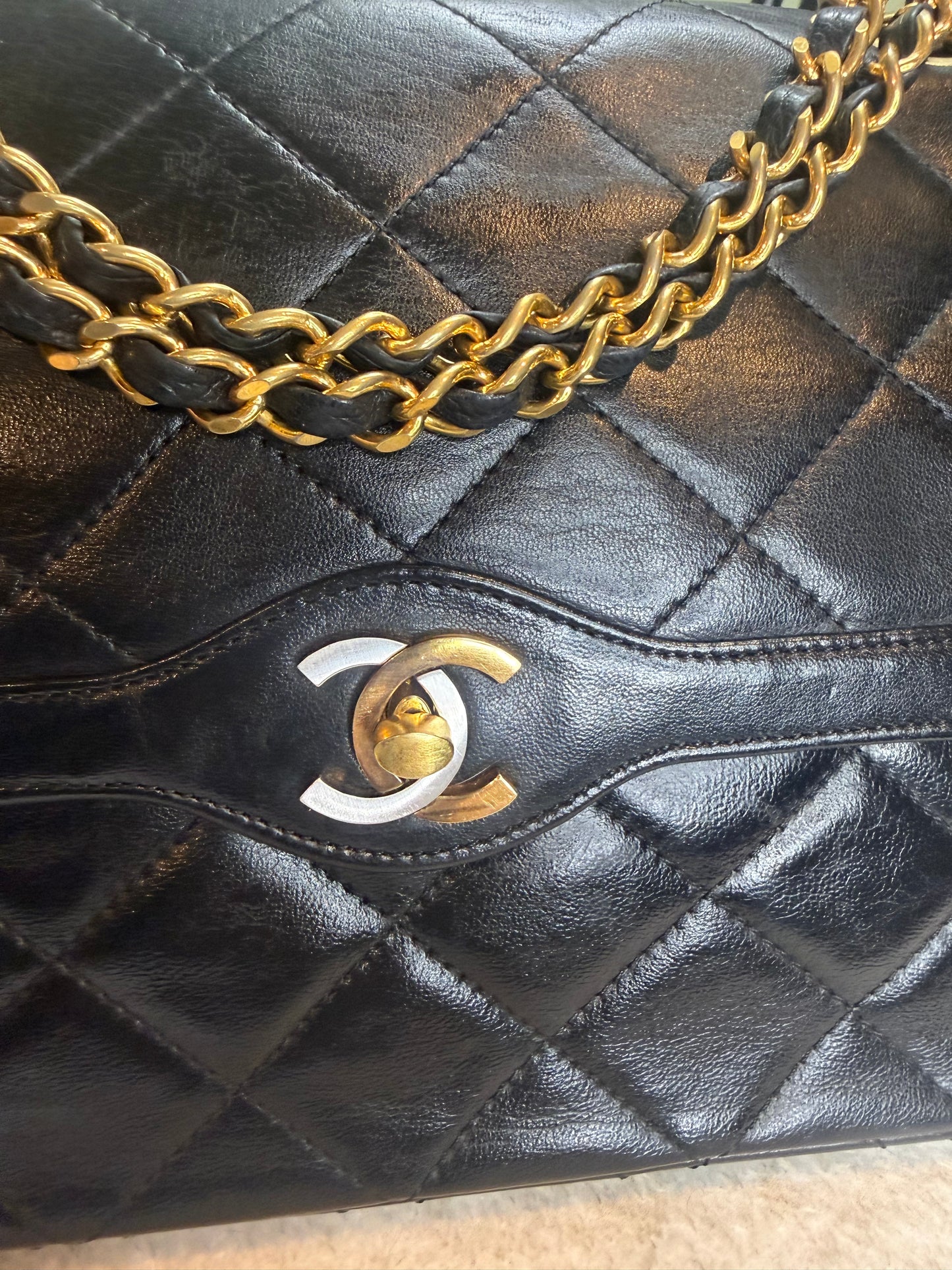 1037. Chanel Black Lambskin Double Flap