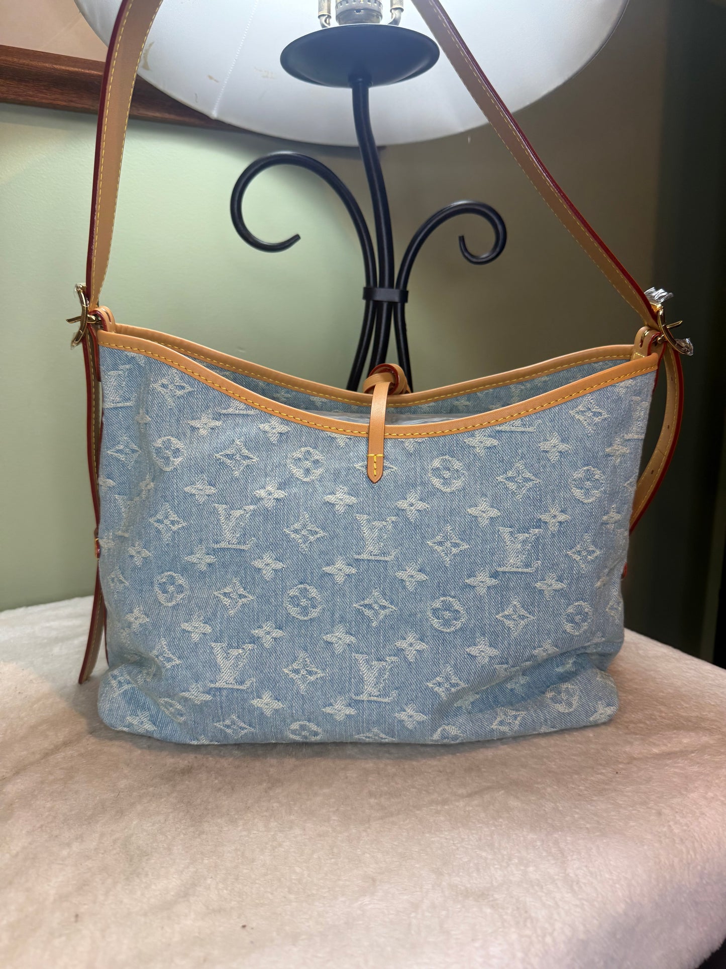 1414. Louis Vuitton Denim Carryall PM Bag with Pouch