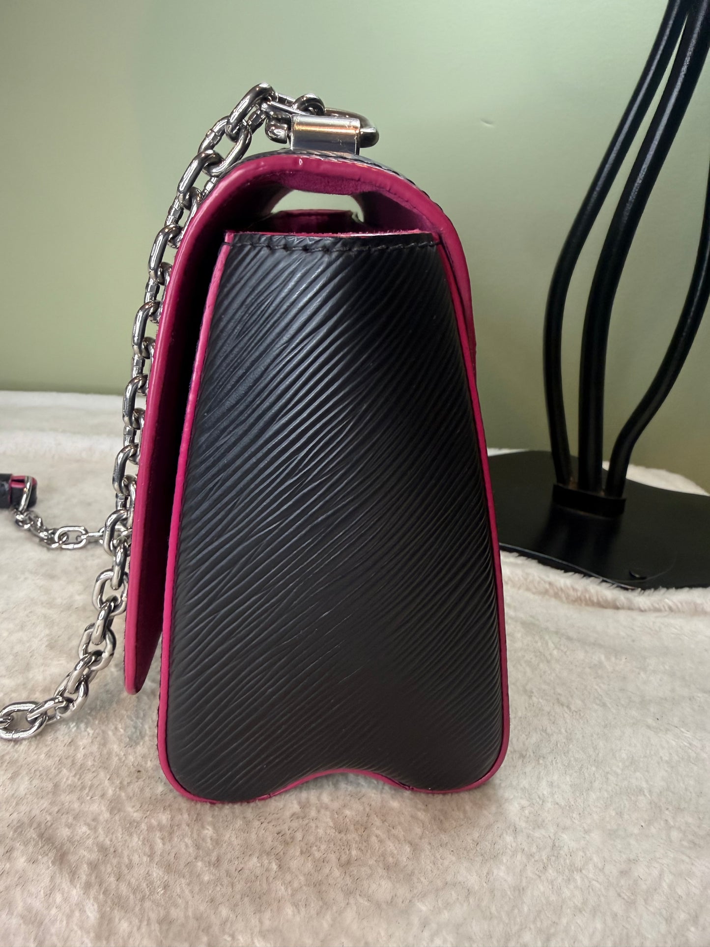 1220. Louis Vuitton Black Epi Twist MM with pink interior