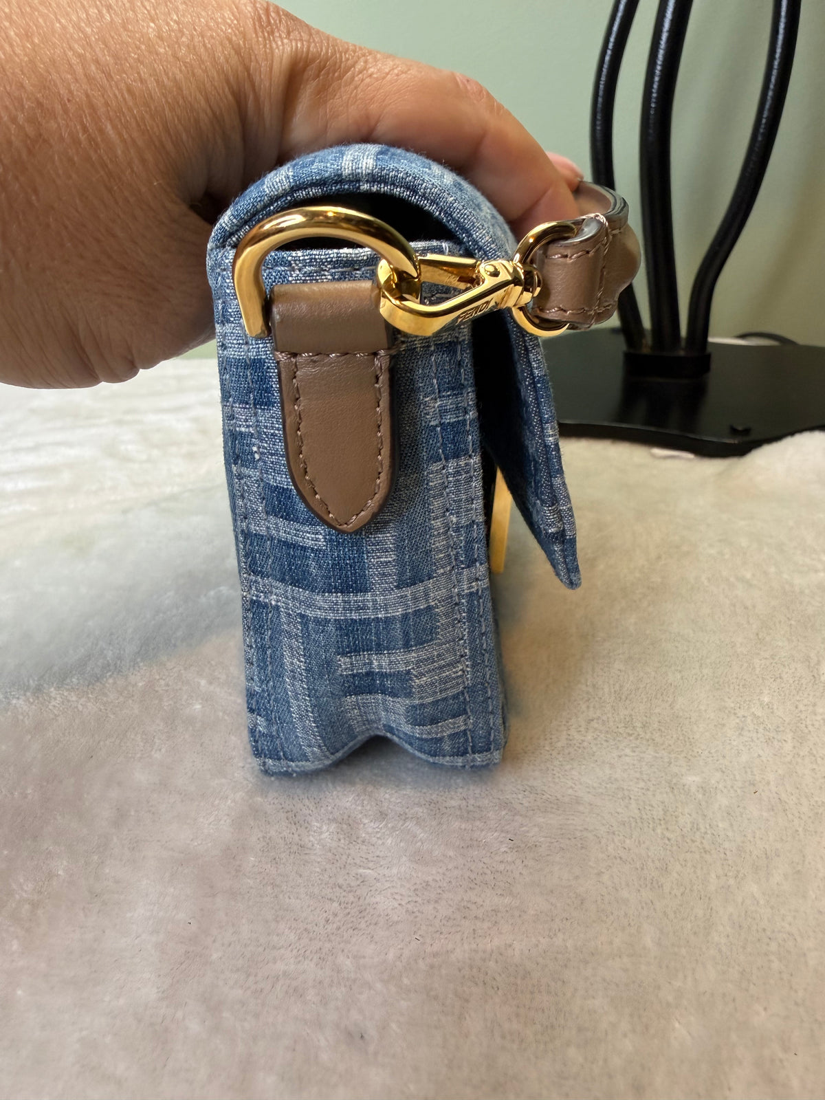 2030. Fendi Light Blue Denim Mini Baguette
