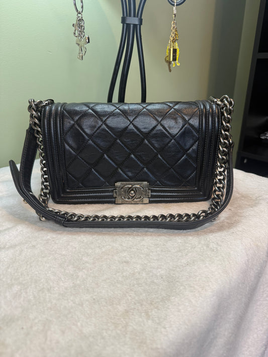 756. Chanel Black Medium LeBoy bag with silver hardware