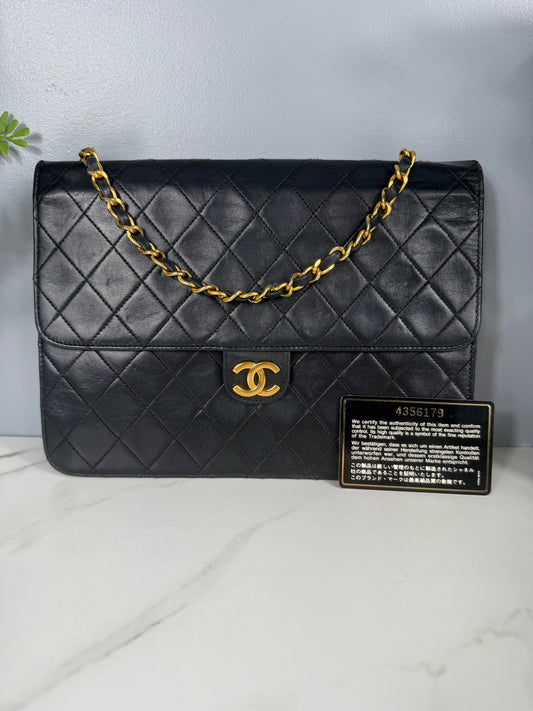 2217. Chanel Black Lambskin Quilted Flap Bag